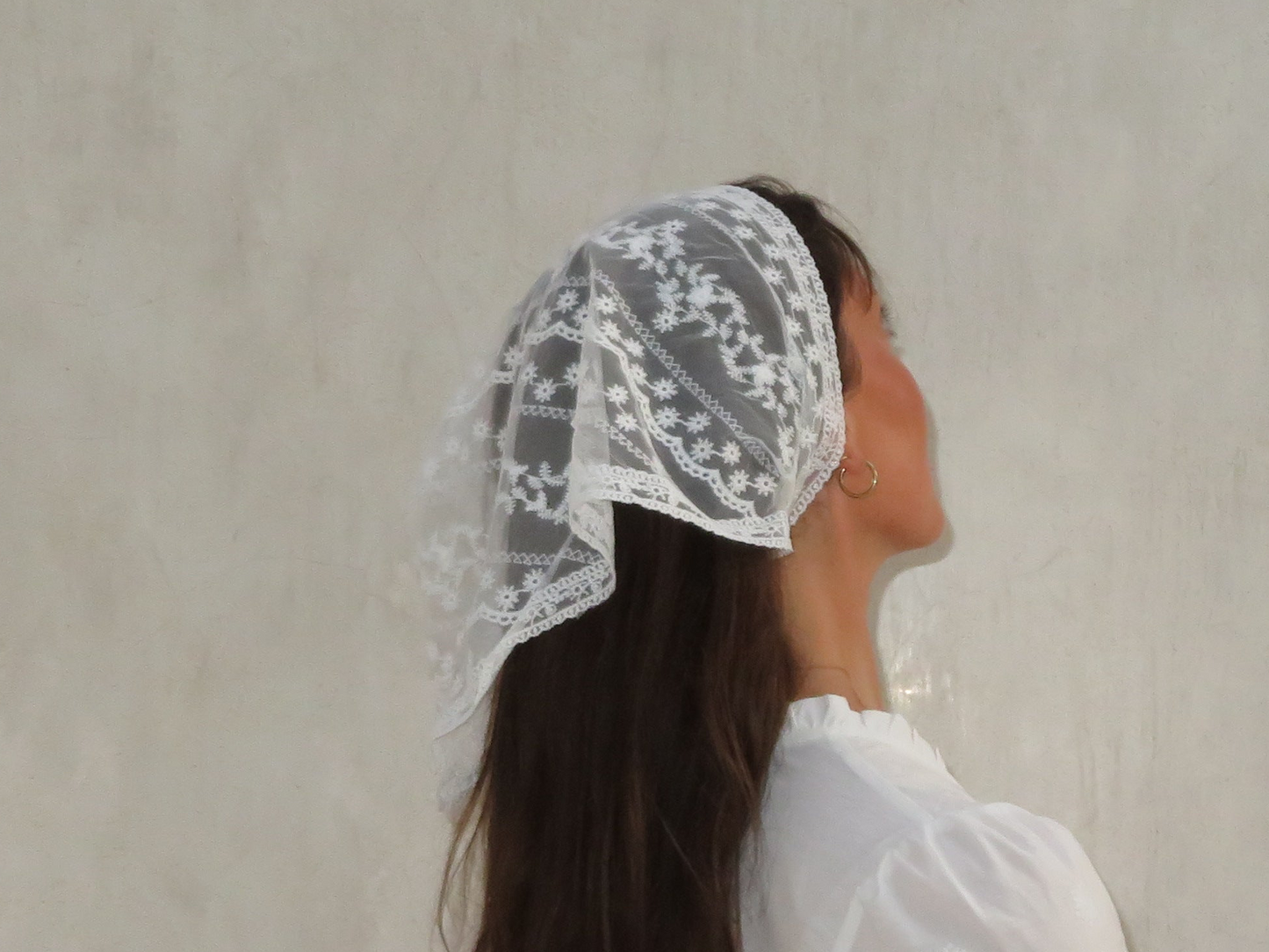 White floral lace head scarf cottagecore lace bandana whimsy fairycore