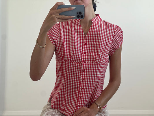Red and white checkered shirt blouse