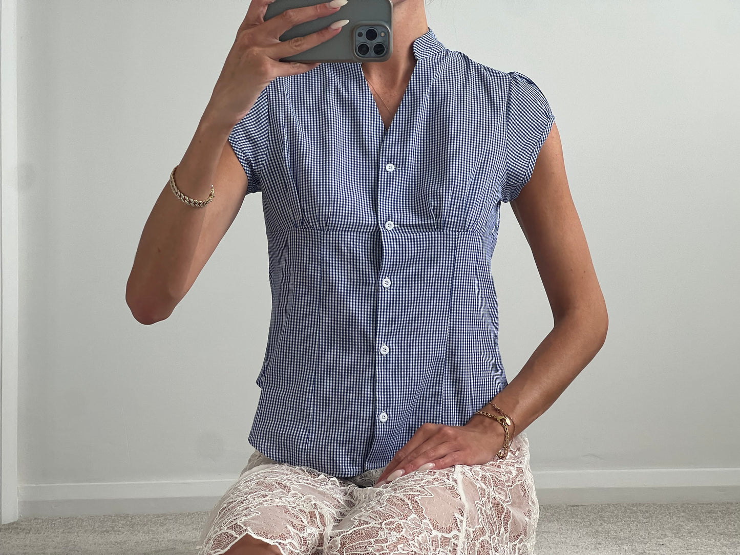 Blue and white chequered shirt