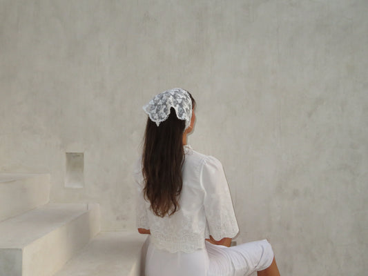 White floral lace head scarf cottagecore lace bandana whimsy fairycore
