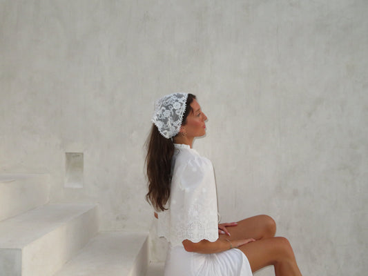 White floral lace head scarf cottagecore lace bandana whimsy fairycore