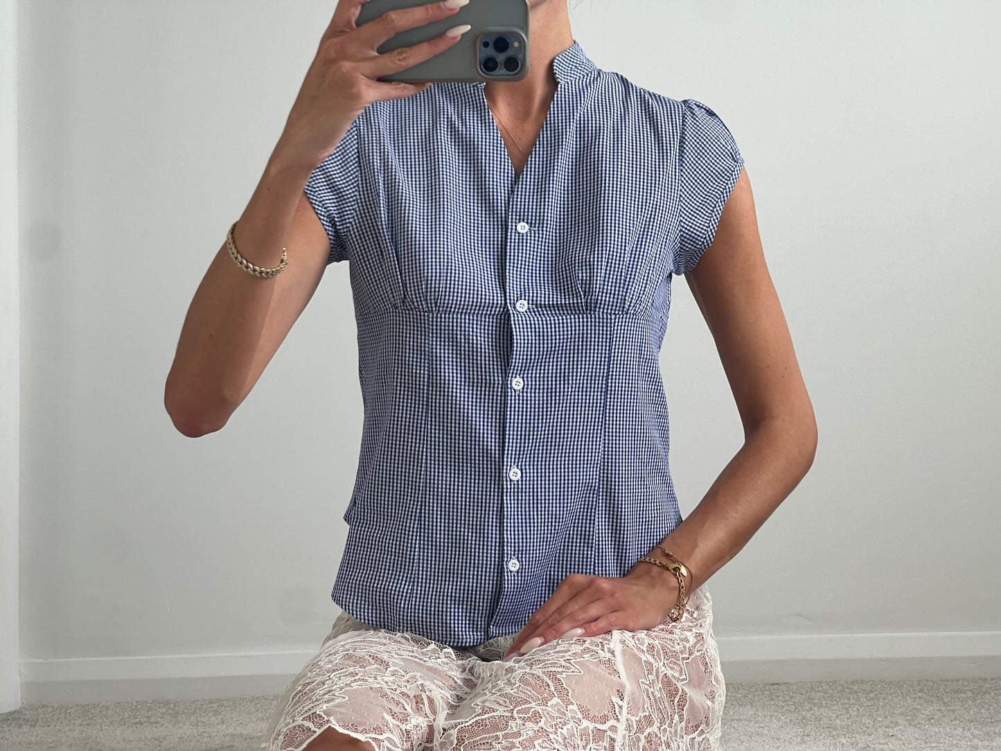 Blue and white chequered shirt