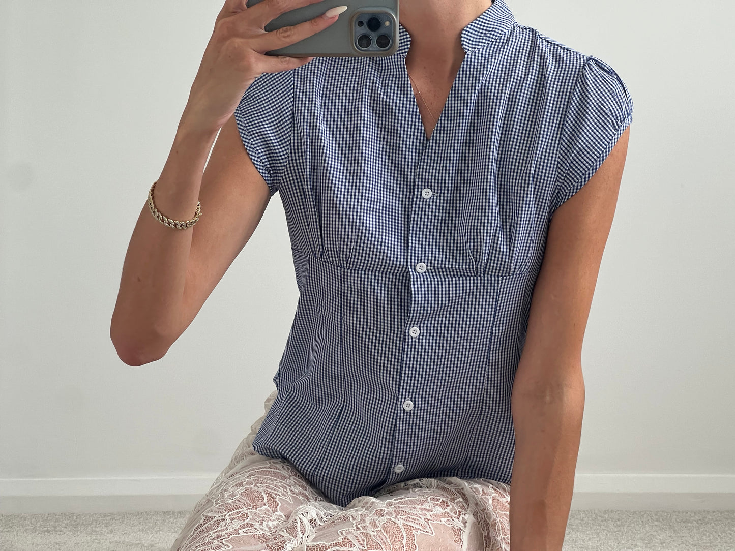 Blue and white chequered shirt