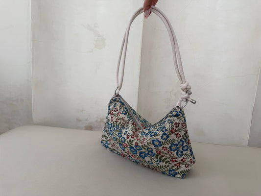 Blue and cream floral print Handbag