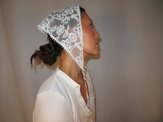 White floral lace head scarf cottagecore lace bandana whimsy fairycore