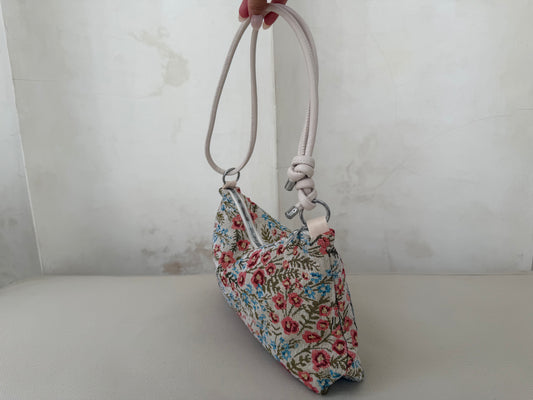 Red and cream floral print Handbag