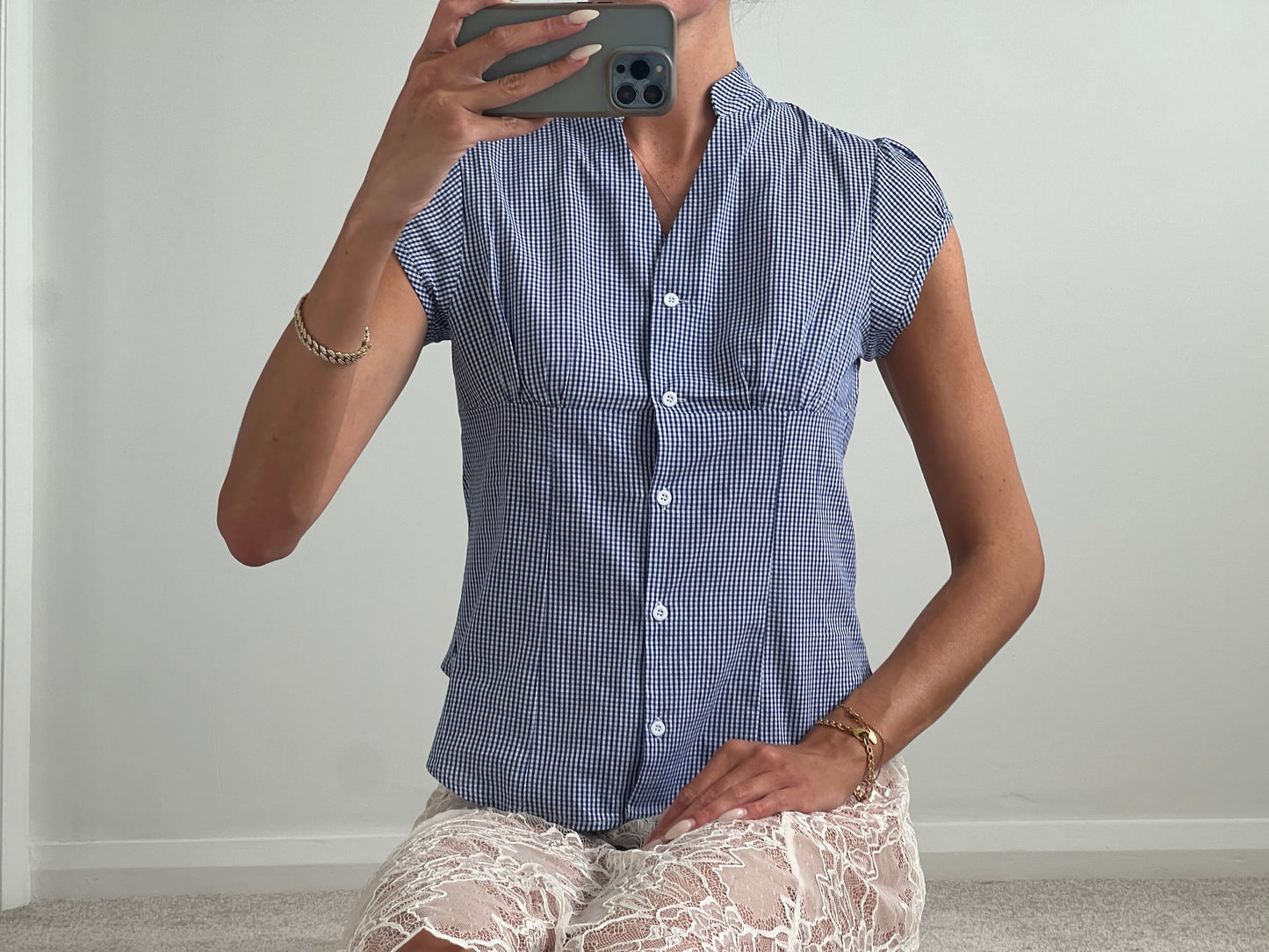 Blue and white chequered shirt