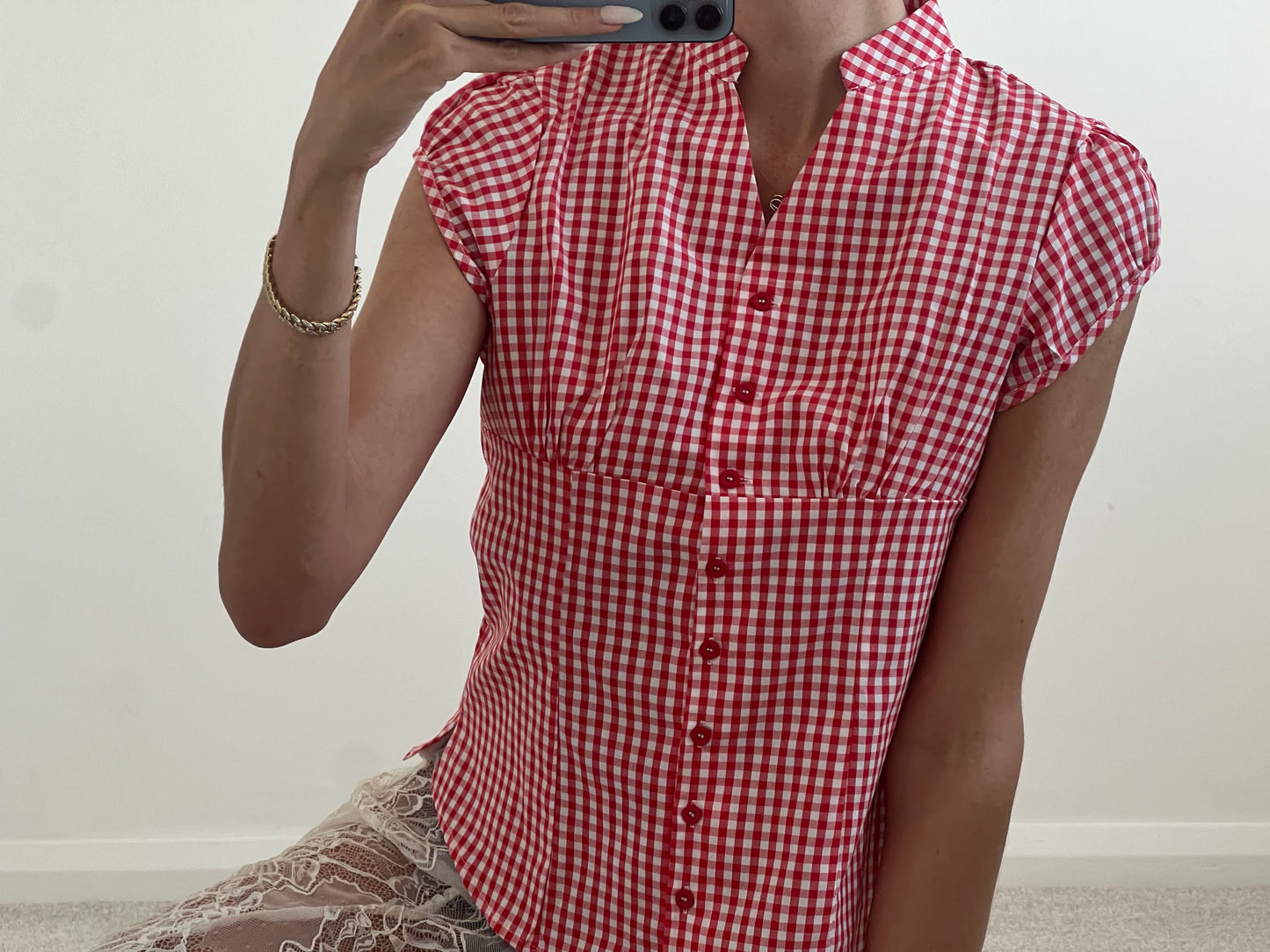 Red and white checkered shirt blouse