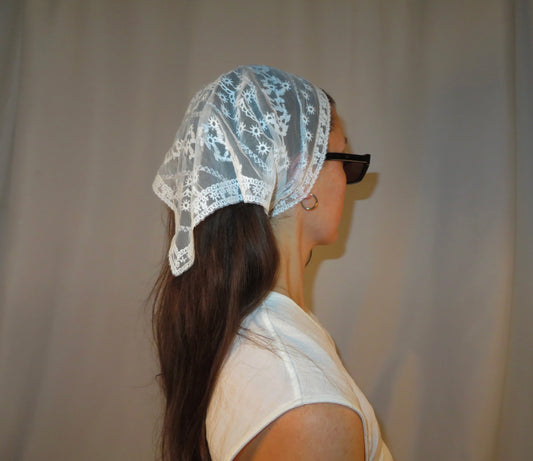 White floral lace head scarf cottagecore lace bandana whimsy fairycore