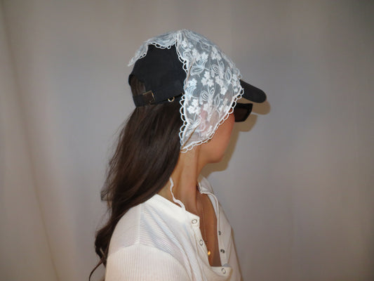 White floral lace head scarf cottagecore lace bandana whimsy fairycore