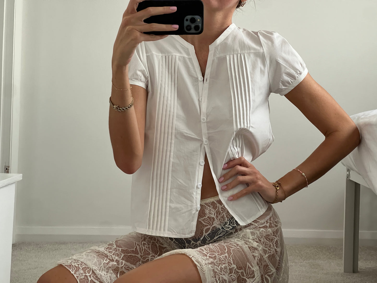 White Pleated Shirt