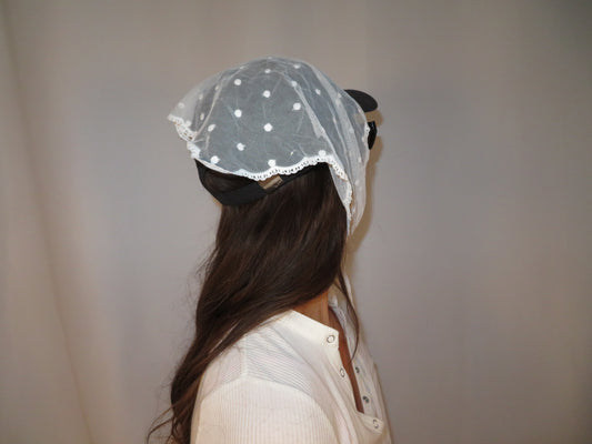 White floral lace head scarf cottagecore lace bandana whimsy fairycore