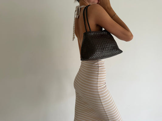 Brown Leather Woven Handbag