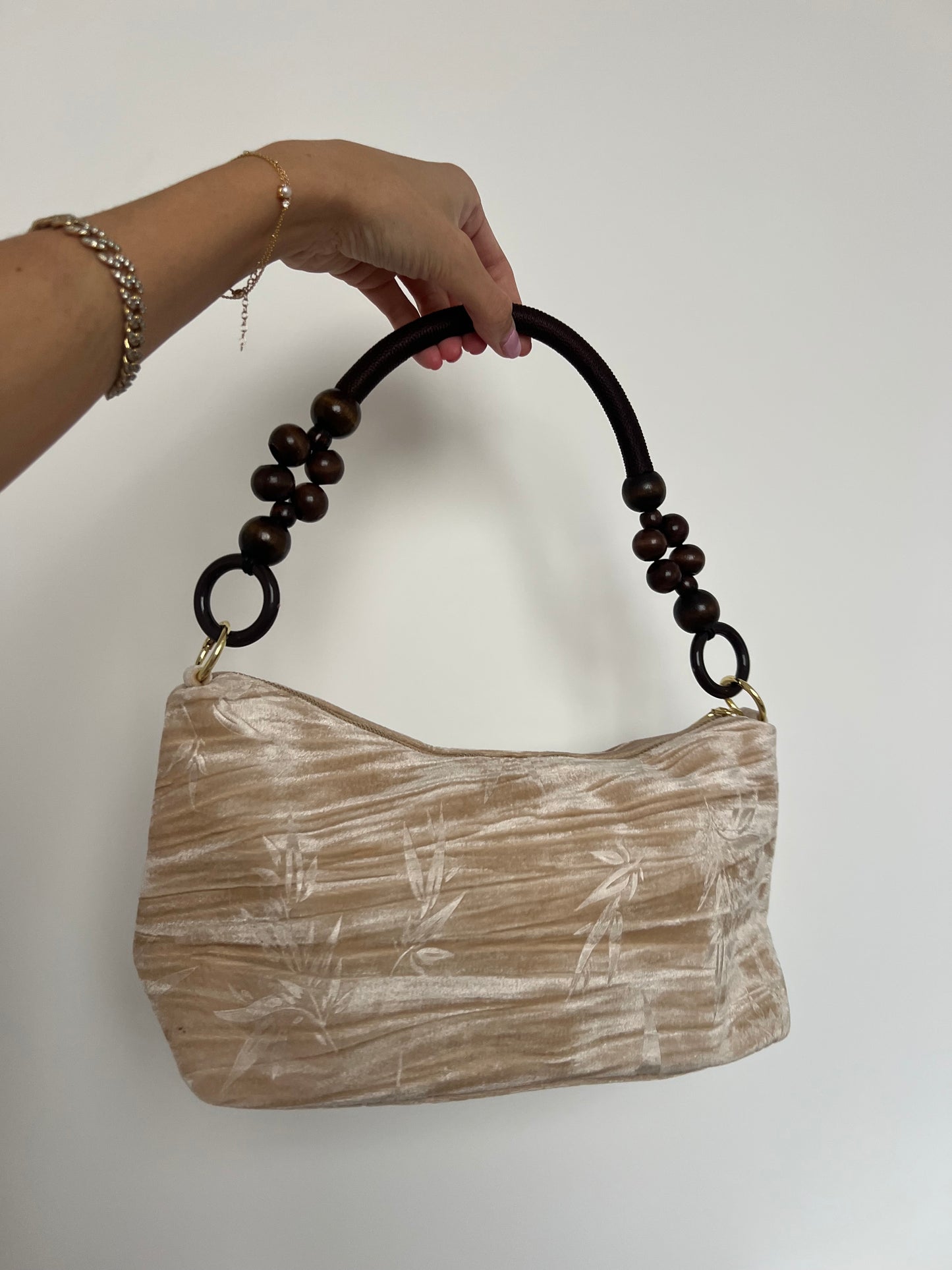 Floral Handbag Wooden Handle