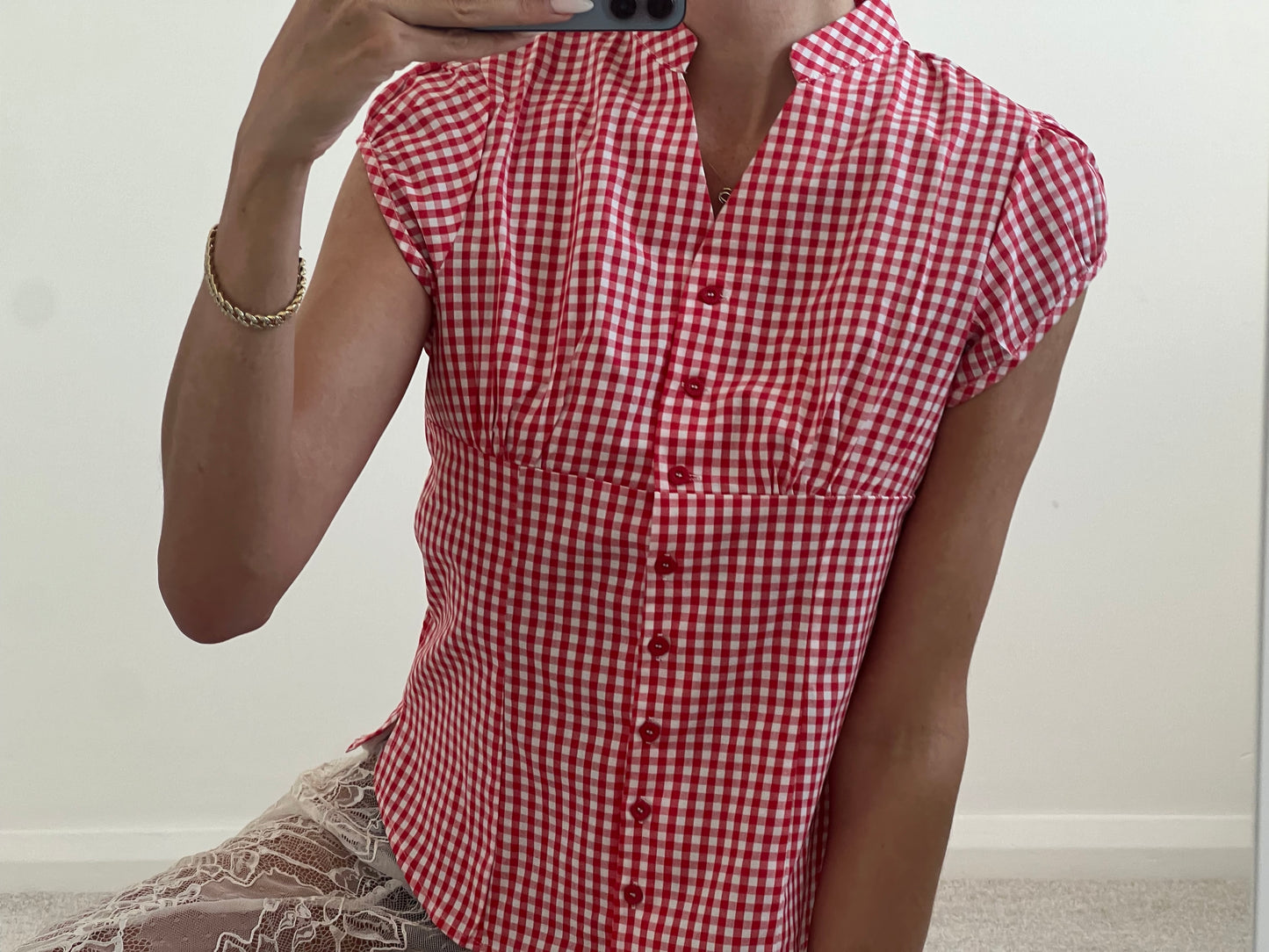 Red and white checkered shirt blouse