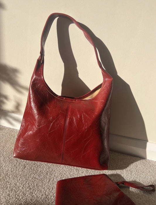 Burgundy handbag