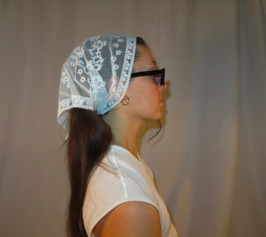 White floral lace head scarf cottagecore lace bandana whimsy fairycore