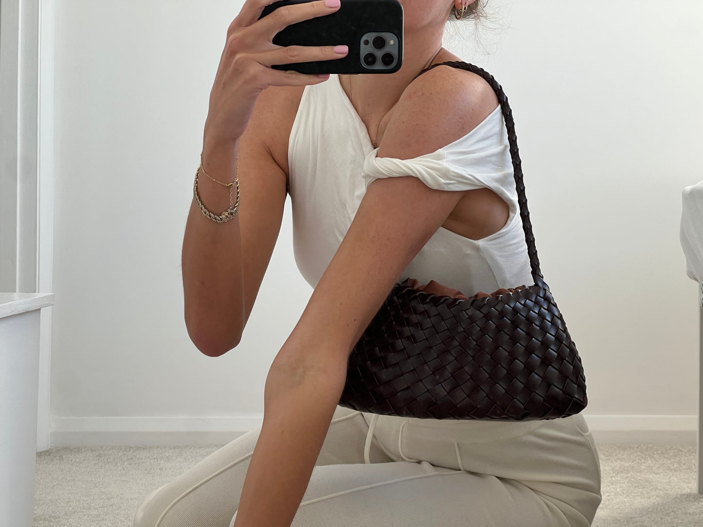 Brown Woven Handbag