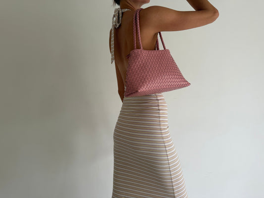 Pink Leather Woven Handbag