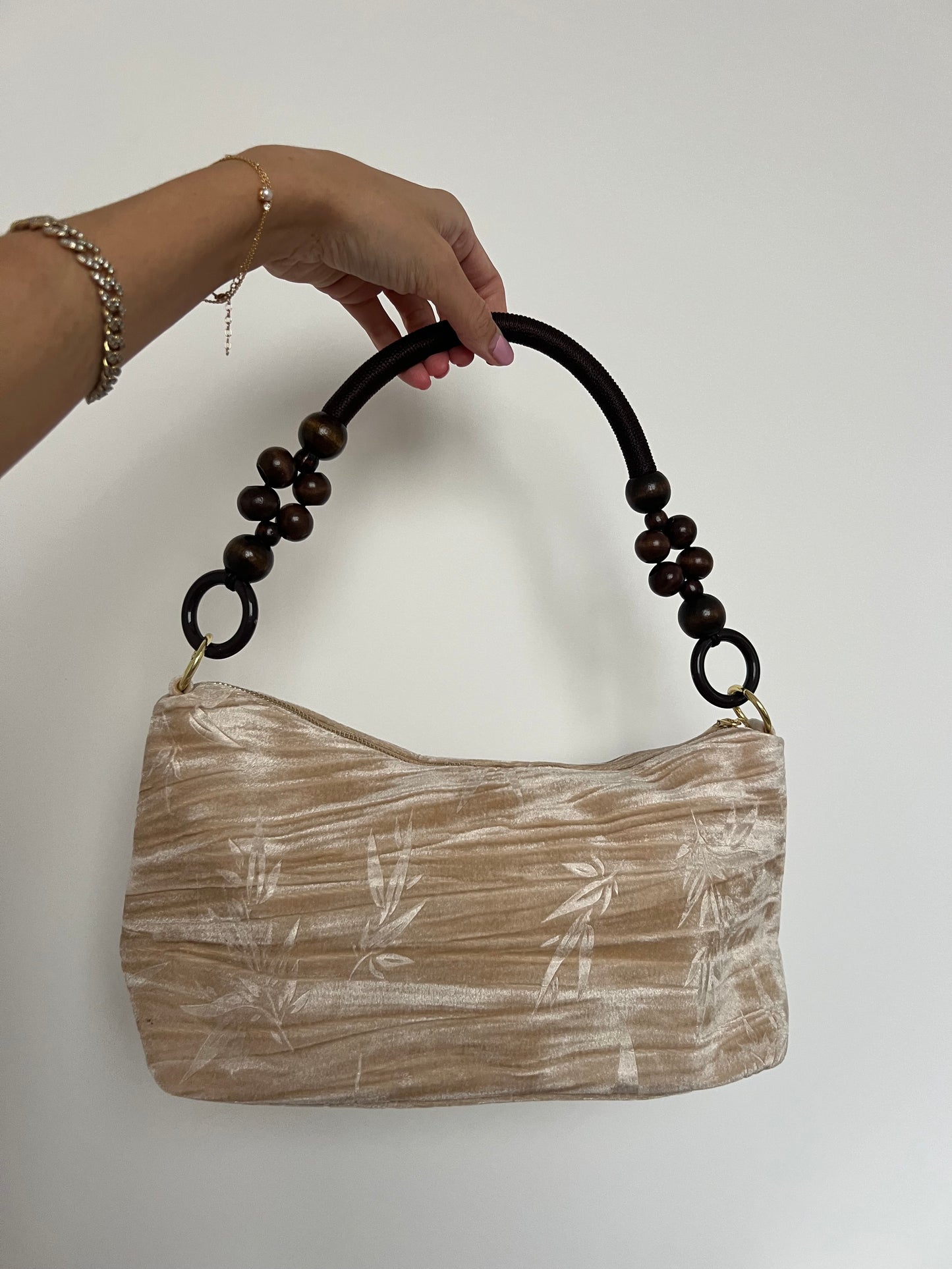 Floral Handbag Wooden Handle
