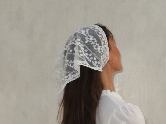 White floral lace head scarf cottagecore lace bandana whimsy fairycore