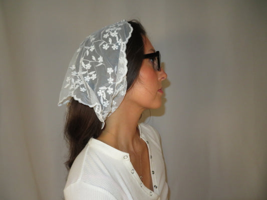 White floral lace head scarf cottagecore lace bandana whimsy fairycore