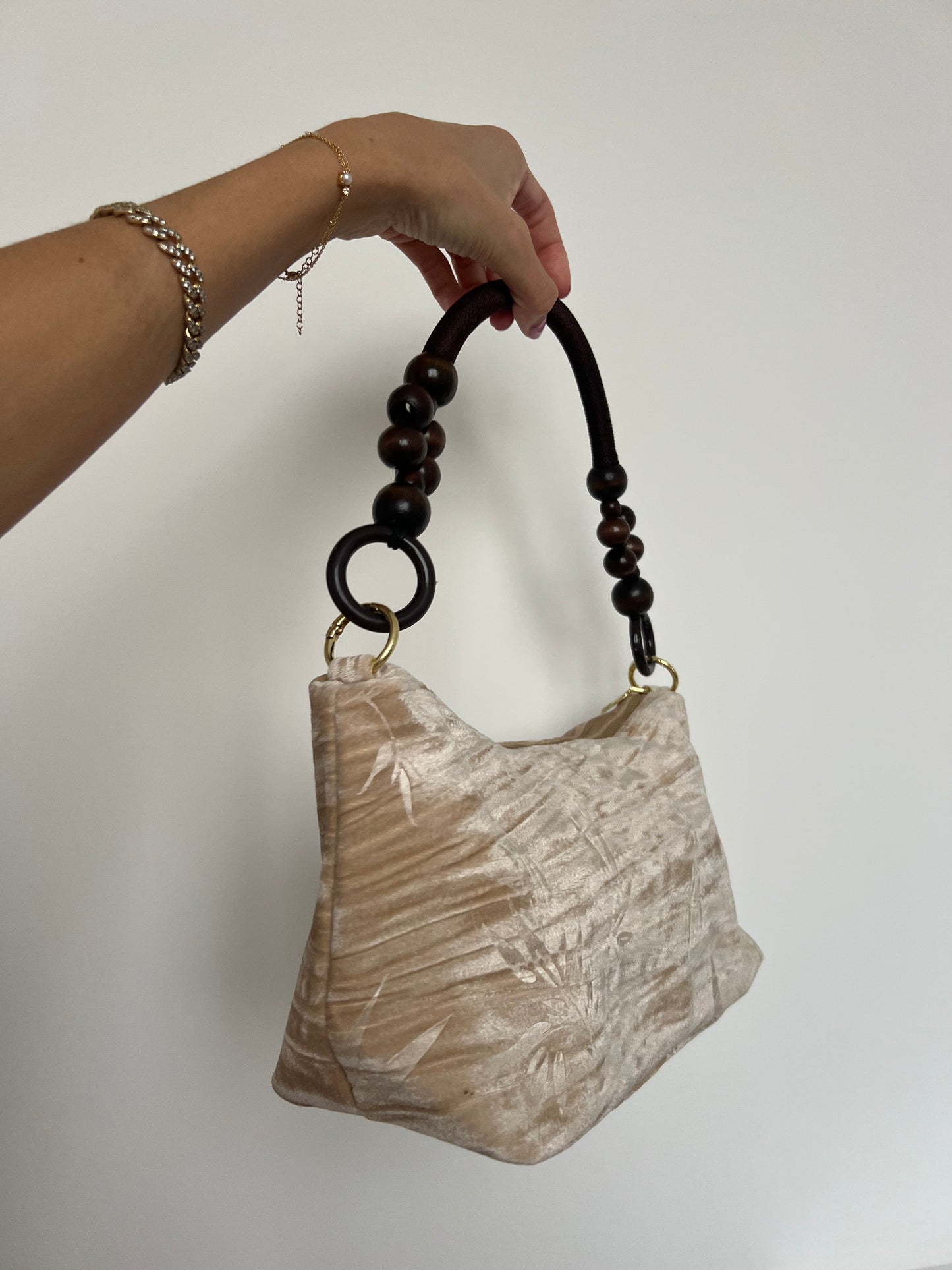 Floral Handbag Wooden Handle