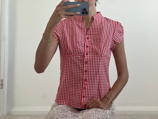 Red and white checkered shirt blouse