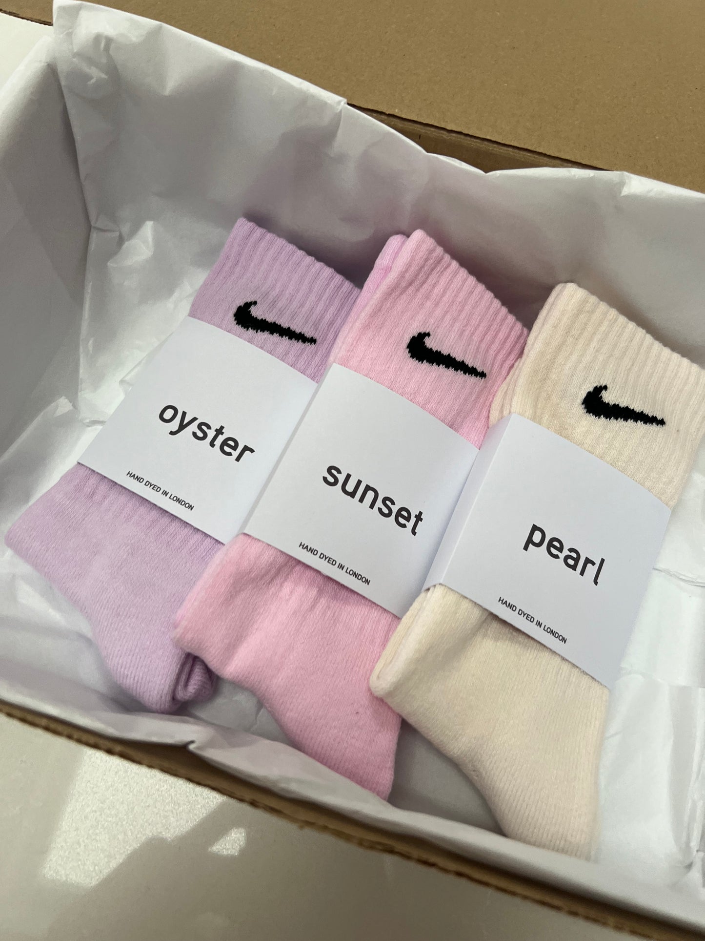 3 pack Nike crew socks gift box. 3 pairs baby pink