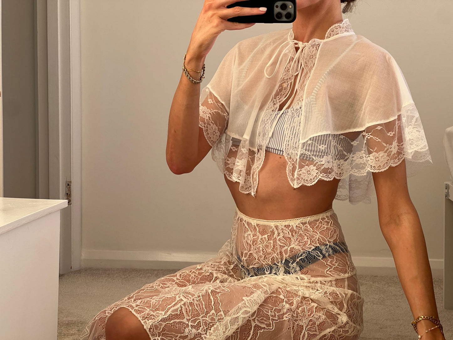 White Lace Poncho Cape Shawl