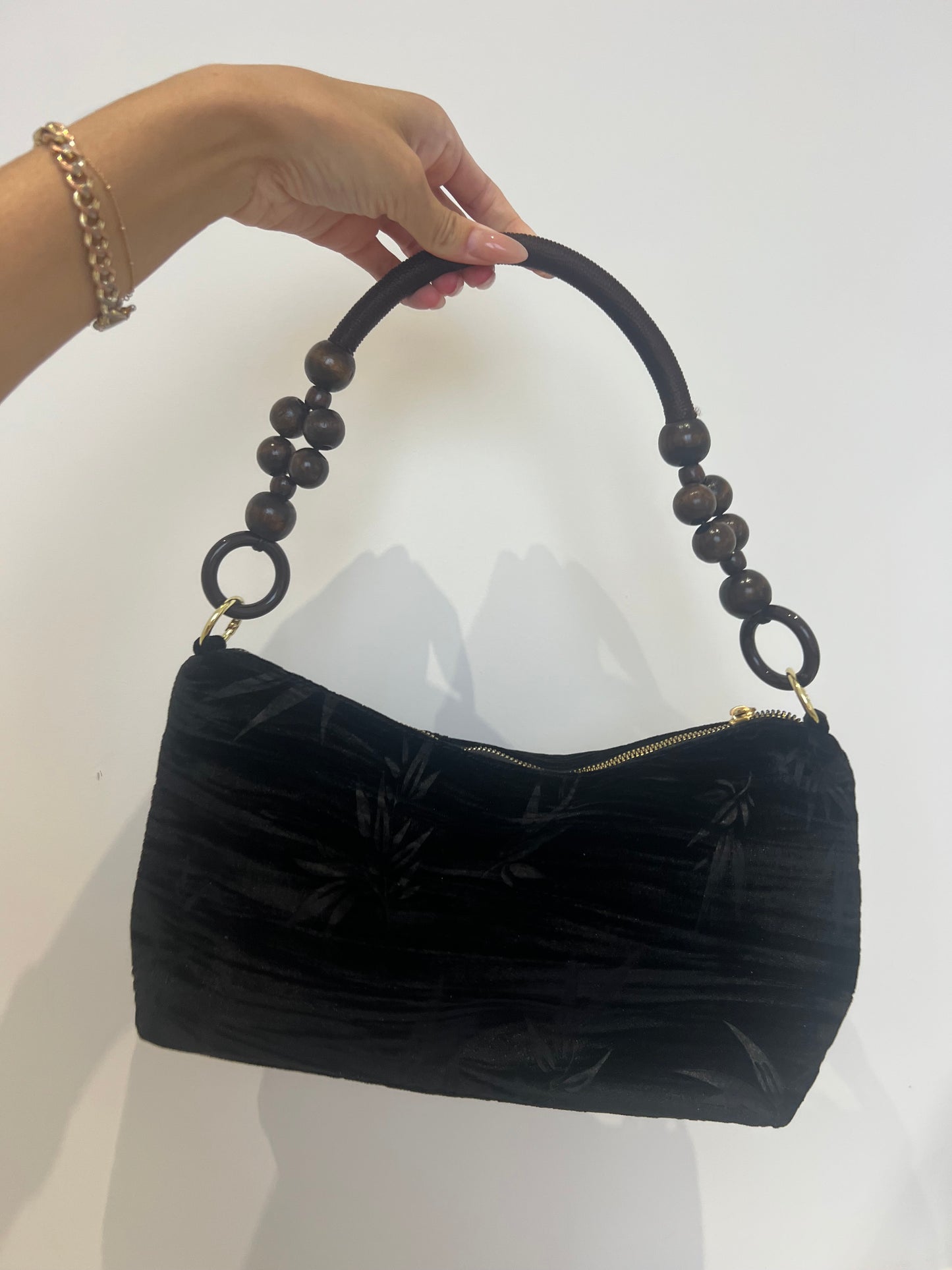 Floral Handbag Wooden Handle