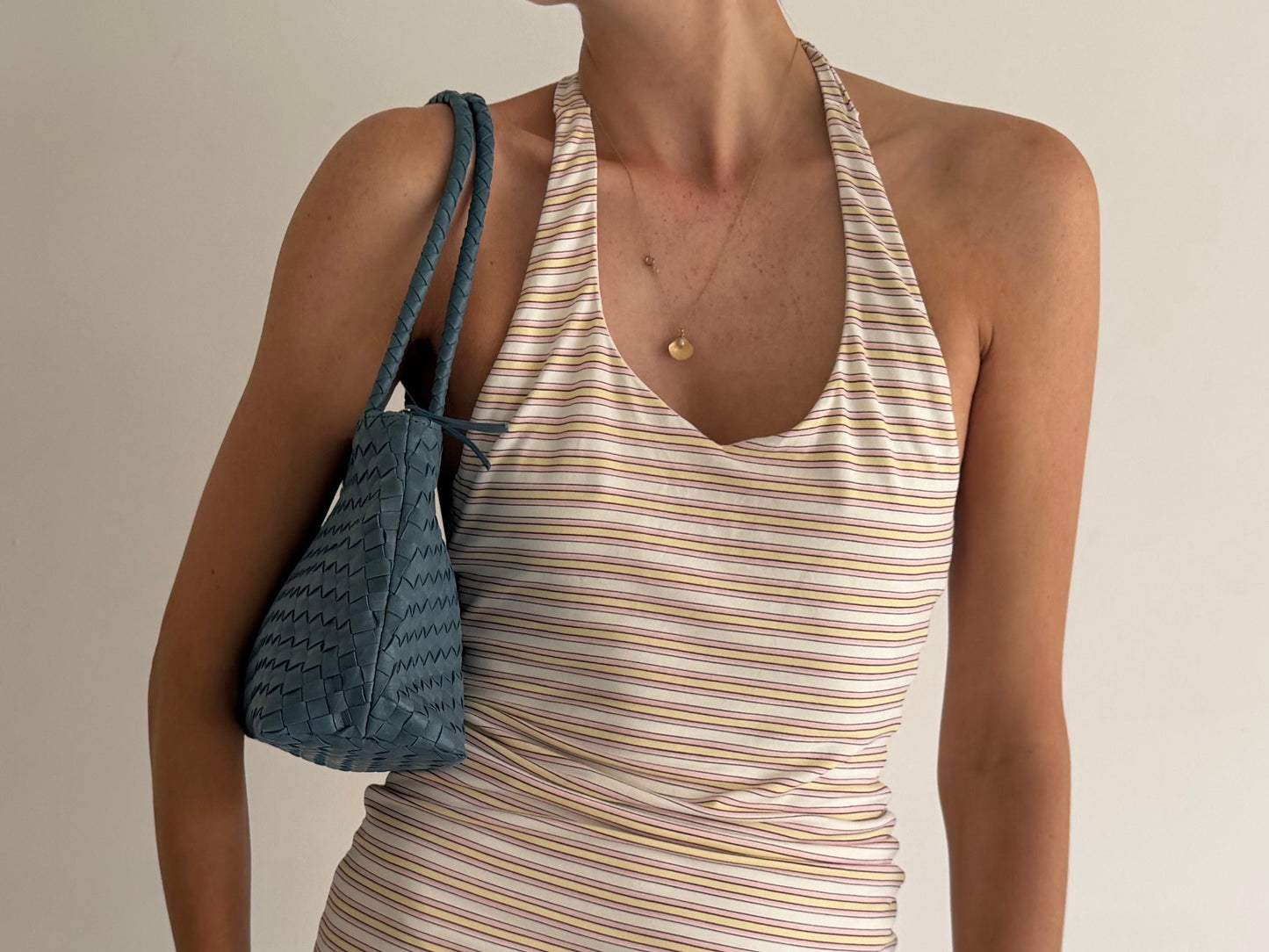 Blue Leather Woven Handbag