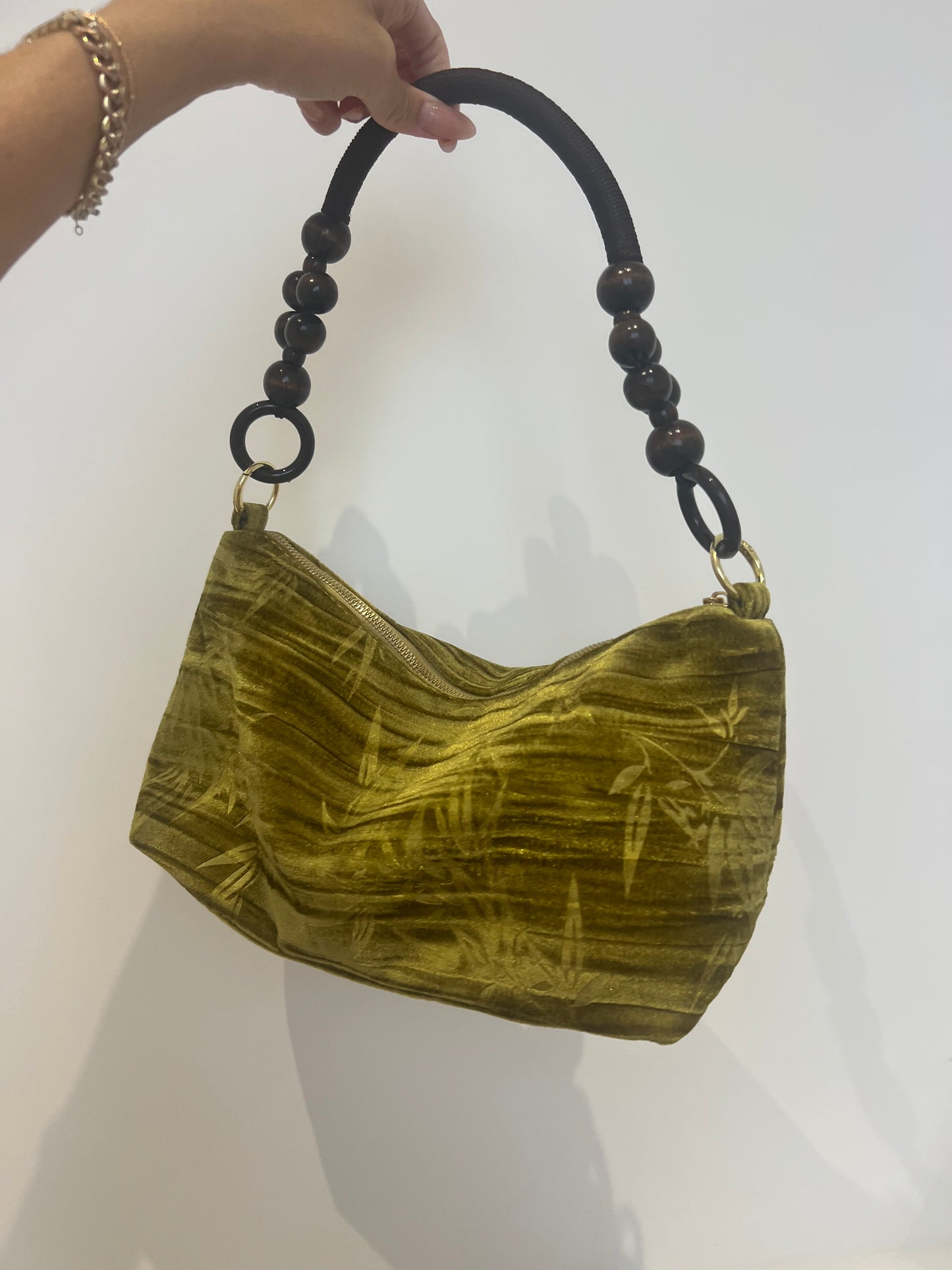 Floral Handbag Wooden Handle