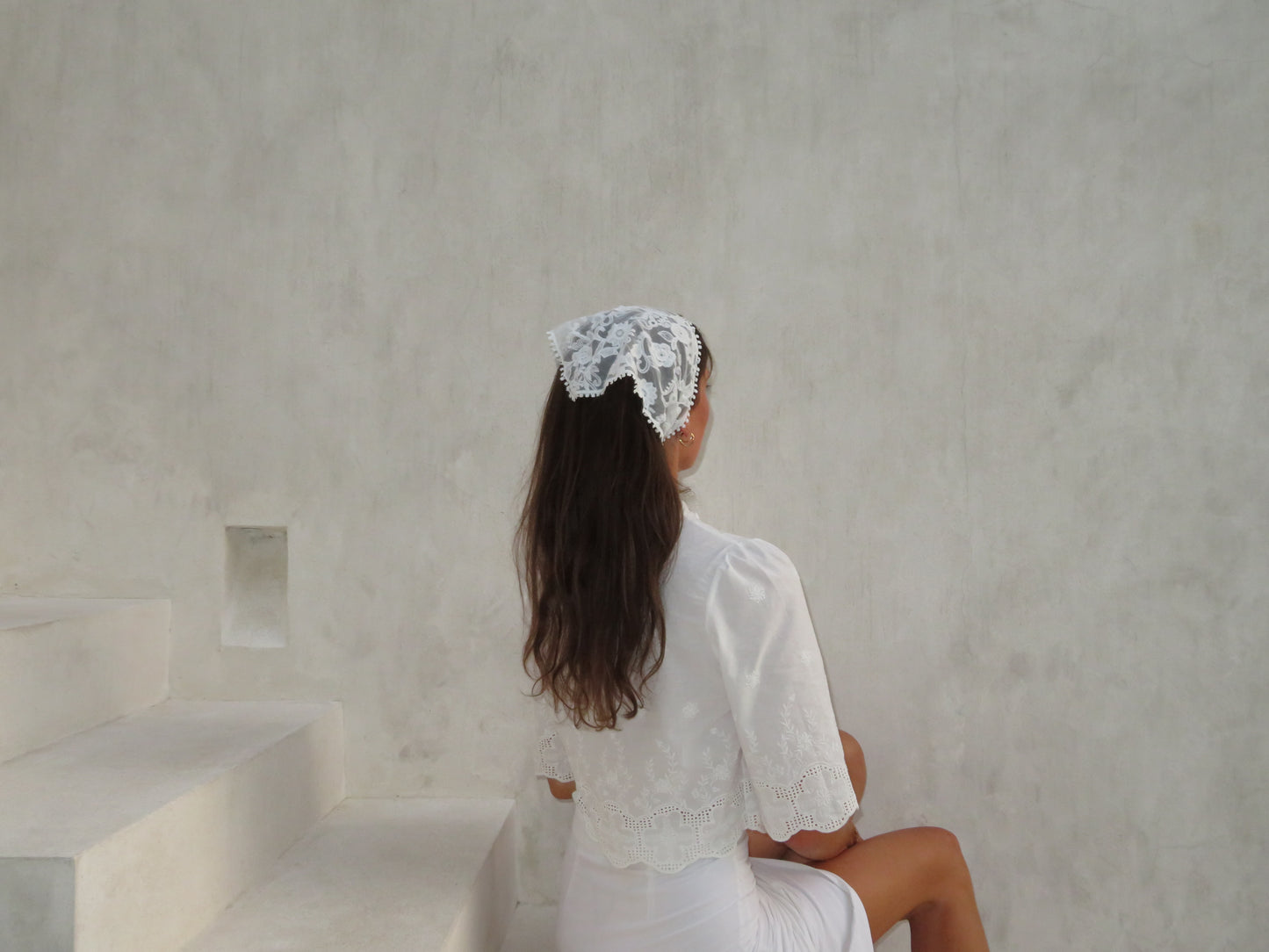 White floral lace head scarf cottagecore lace bandana whimsy fairycore