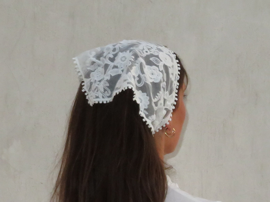White floral lace head scarf cottagecore lace bandana whimsy fairycore