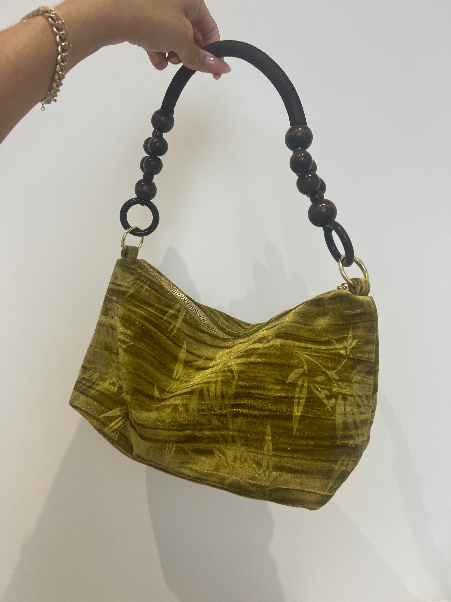 Floral Handbag Wooden Handle