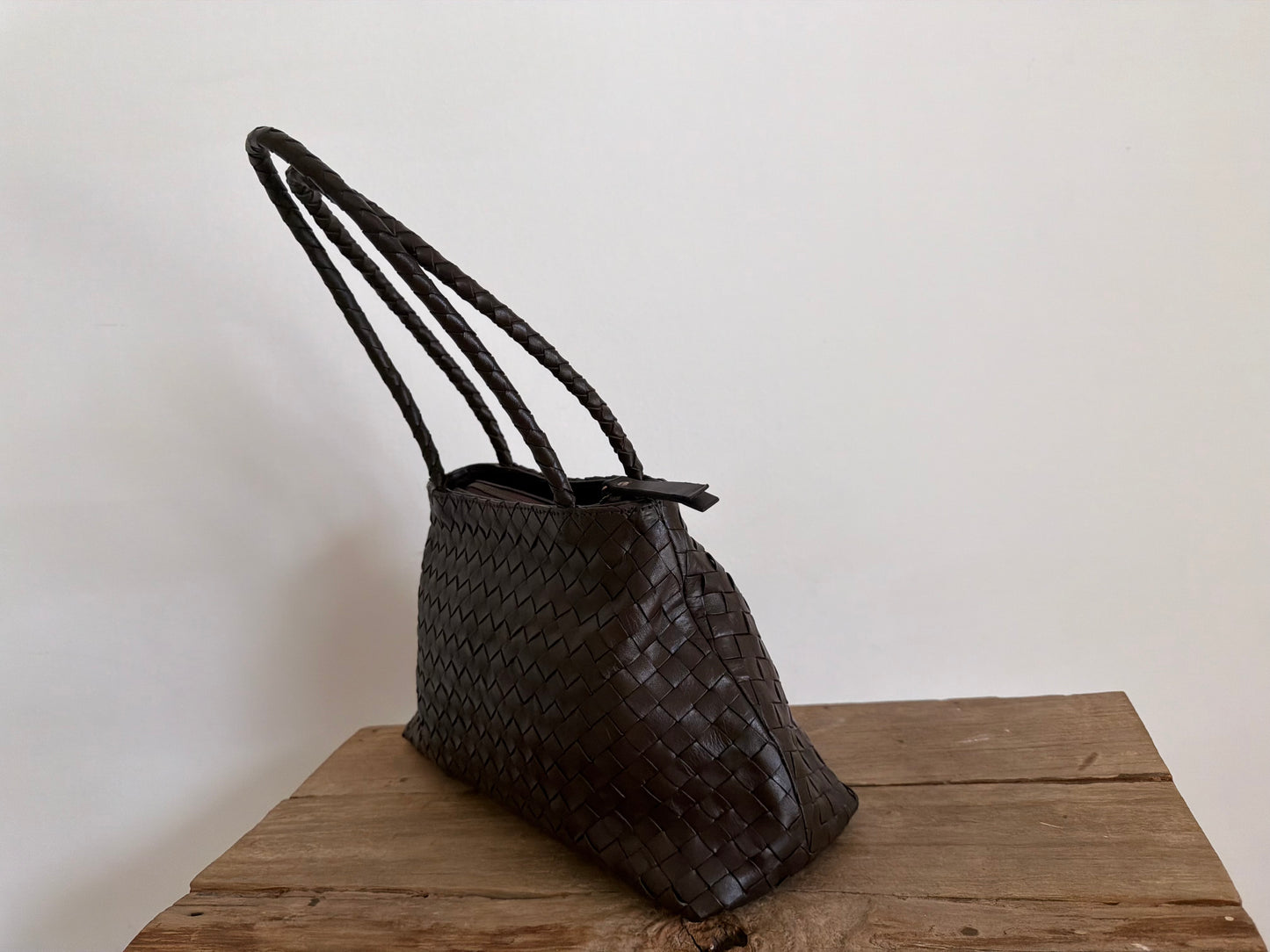 Brown Leather Woven Handbag