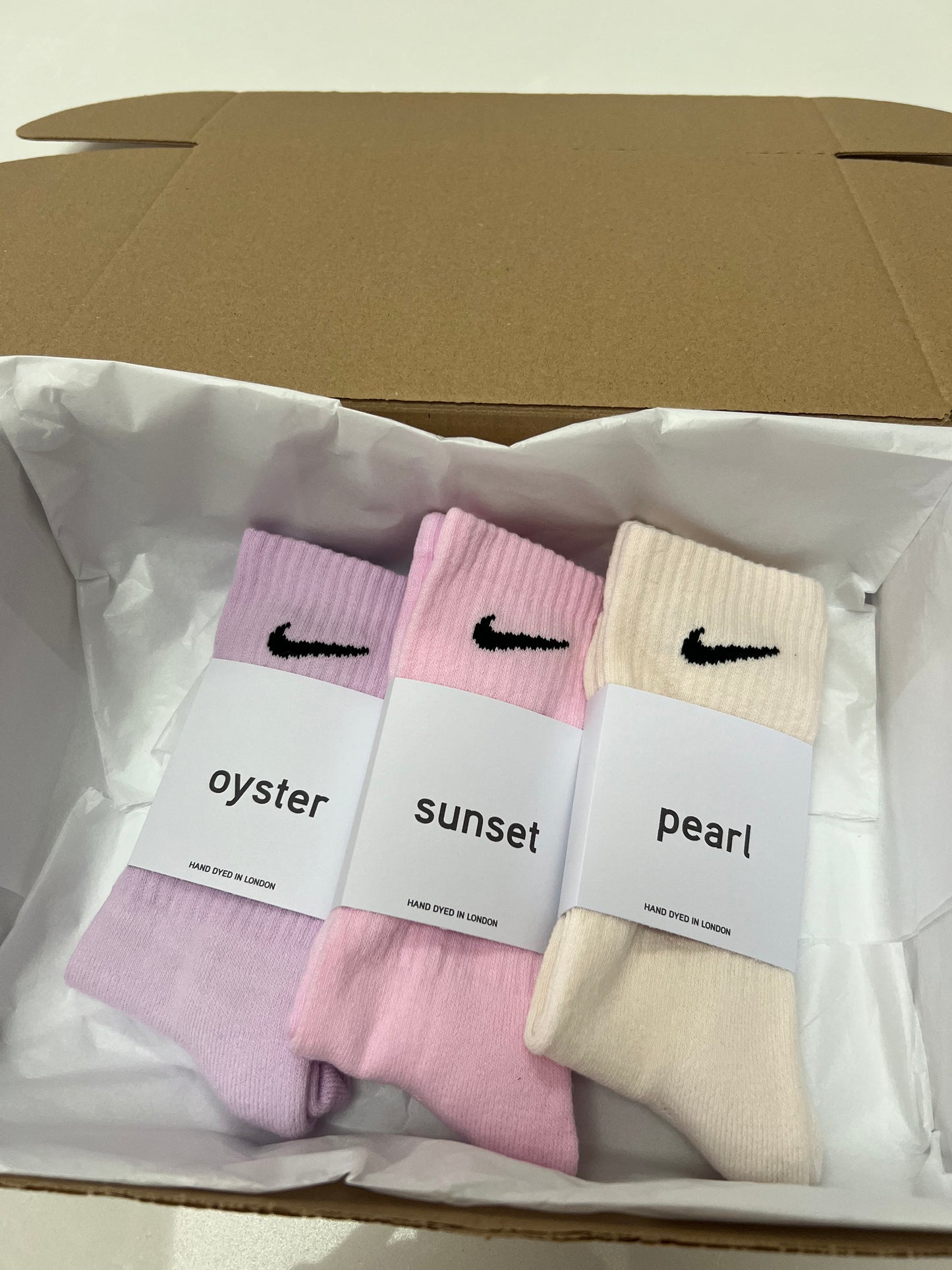 3 pack Nike crew socks gift box. 3 pairs baby pink