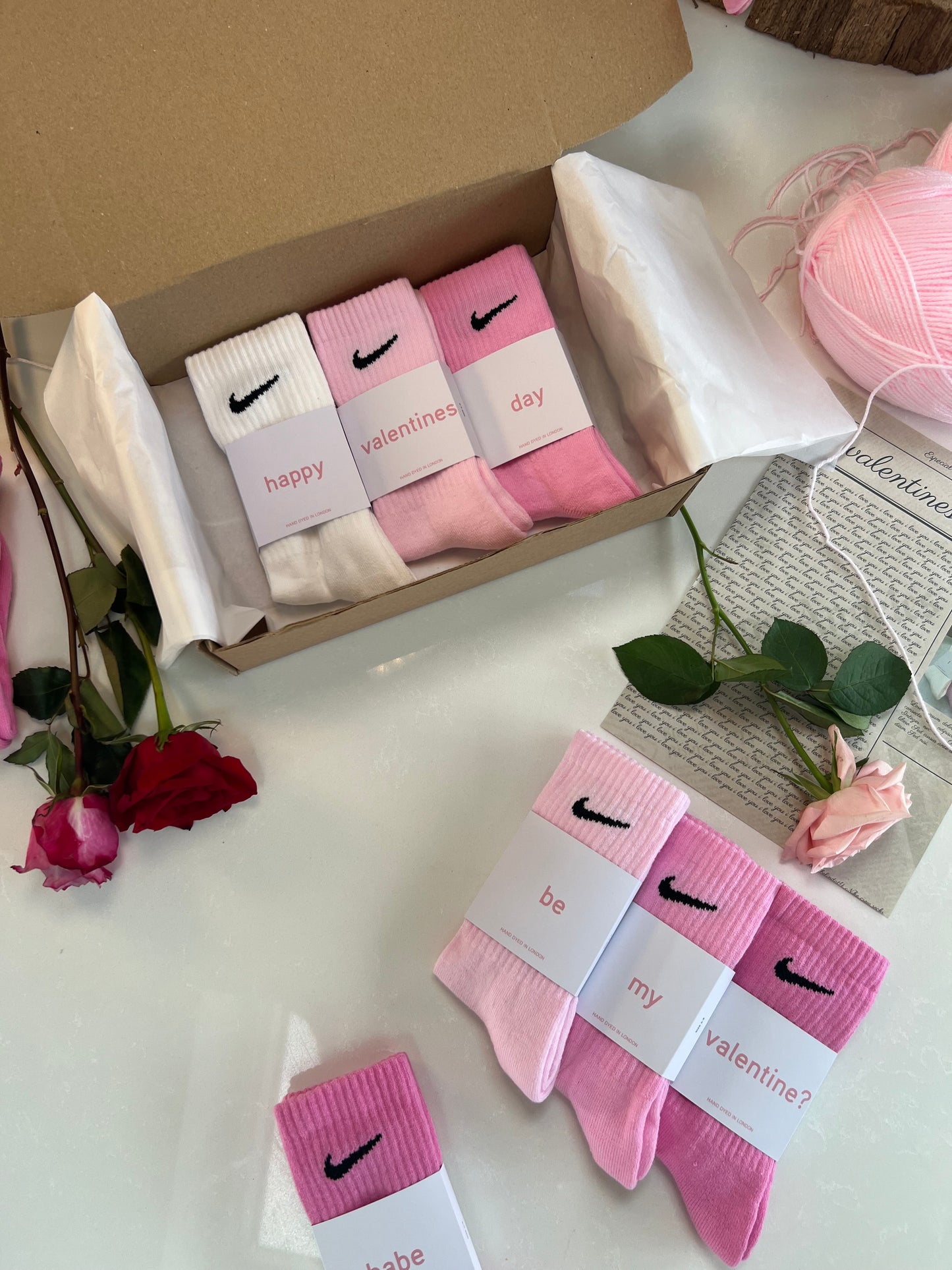 Be my valentine? 3 pairs Nike crew socks 3 baby pink