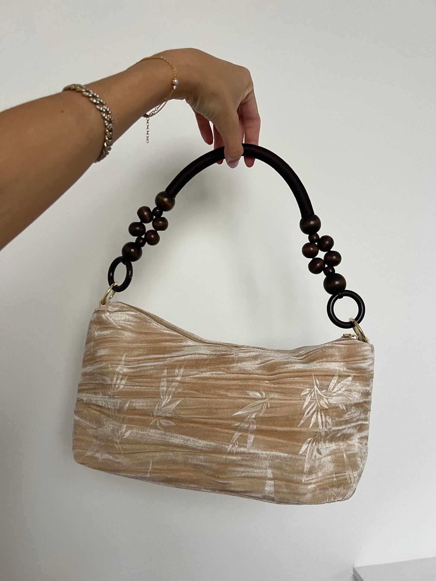 Floral Handbag Wooden Handle