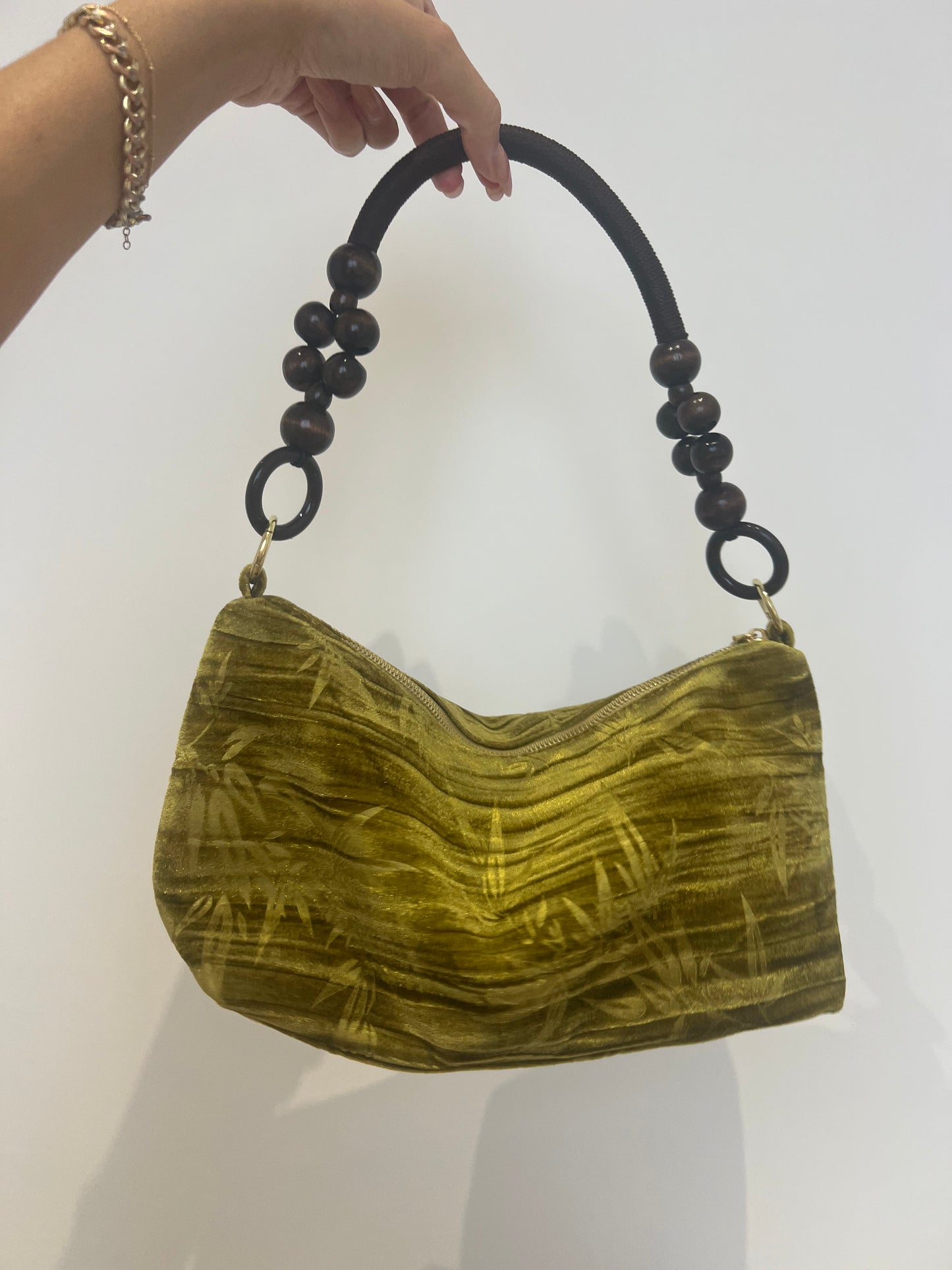 Floral Handbag Wooden Handle