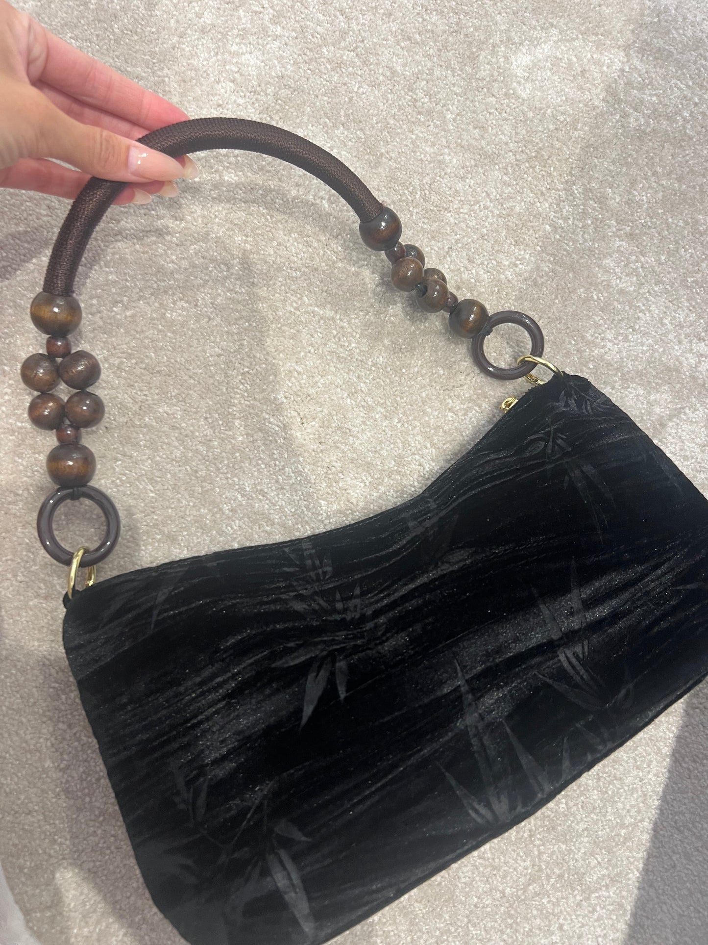 Floral Handbag Wooden Handle