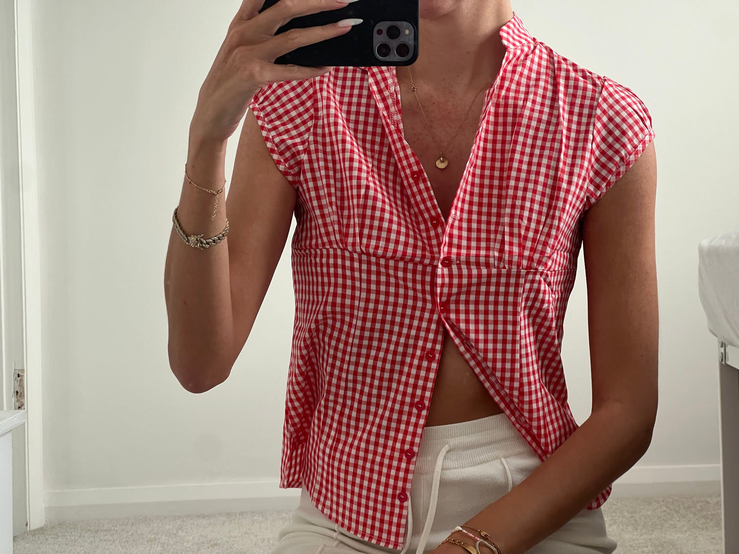 Red and white checkered shirt blouse