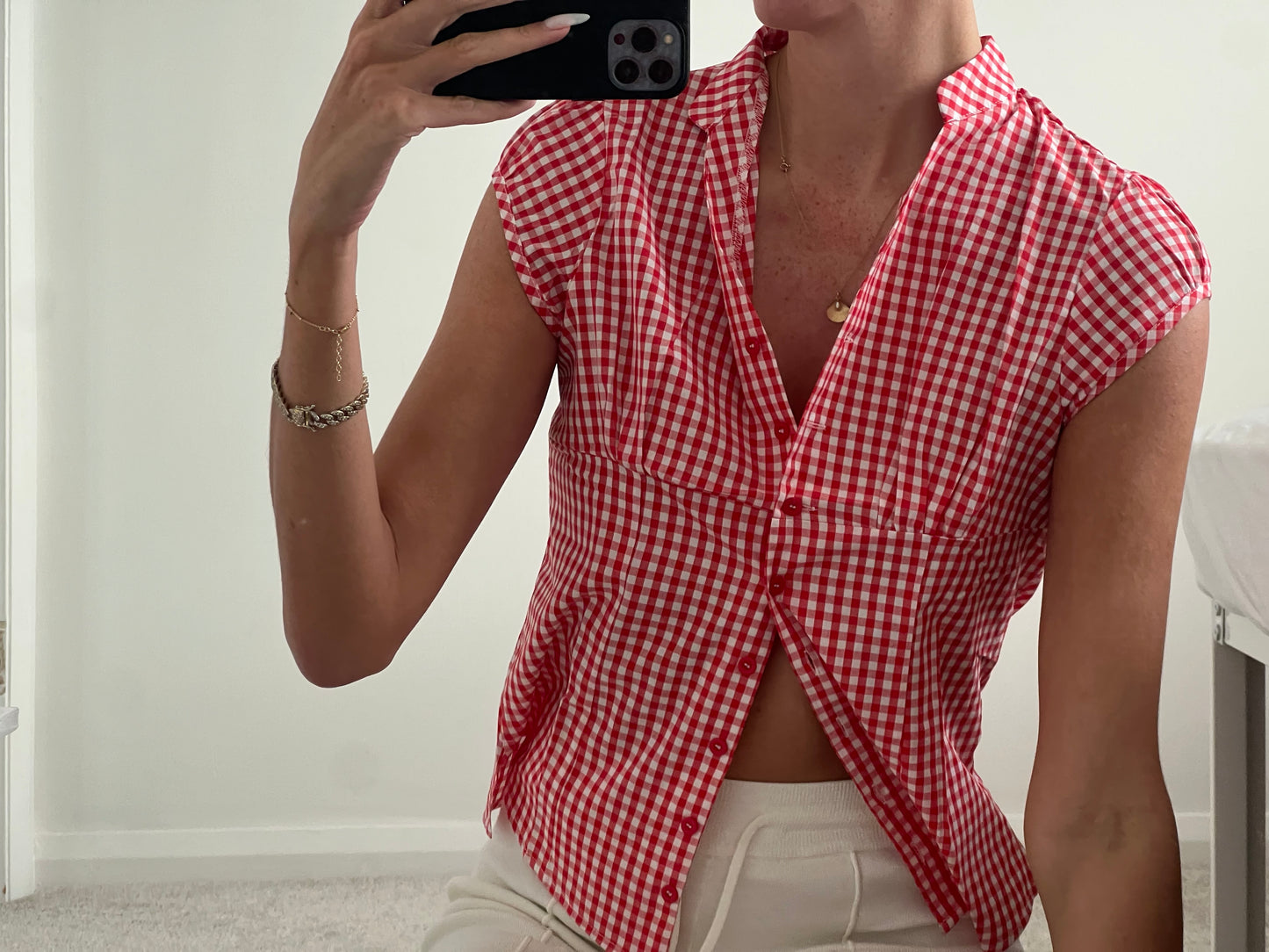 Red and white checkered shirt blouse