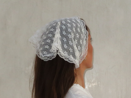 White floral lace head scarf cottagecore lace bandana whimsy fairycore