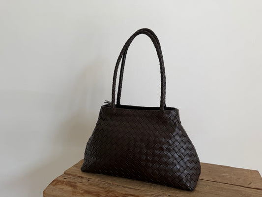 Brown Leather Woven Handbag