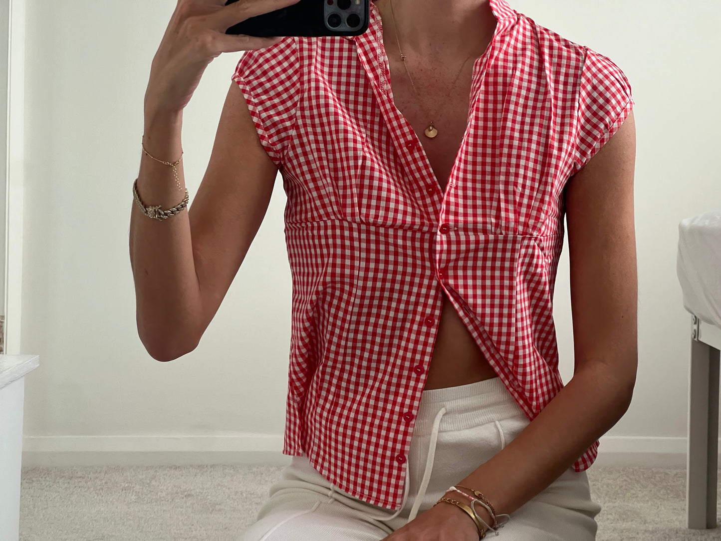 Red and white checkered shirt blouse