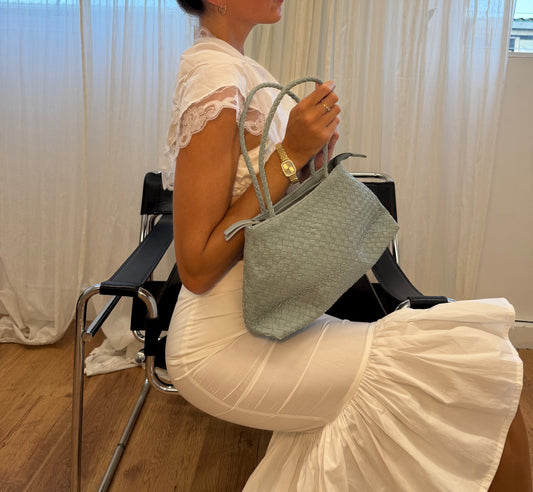 Green Woven Leather Handbag