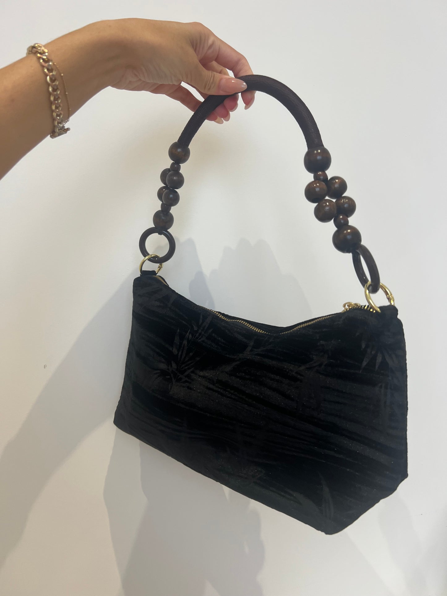 Floral Handbag Wooden Handle