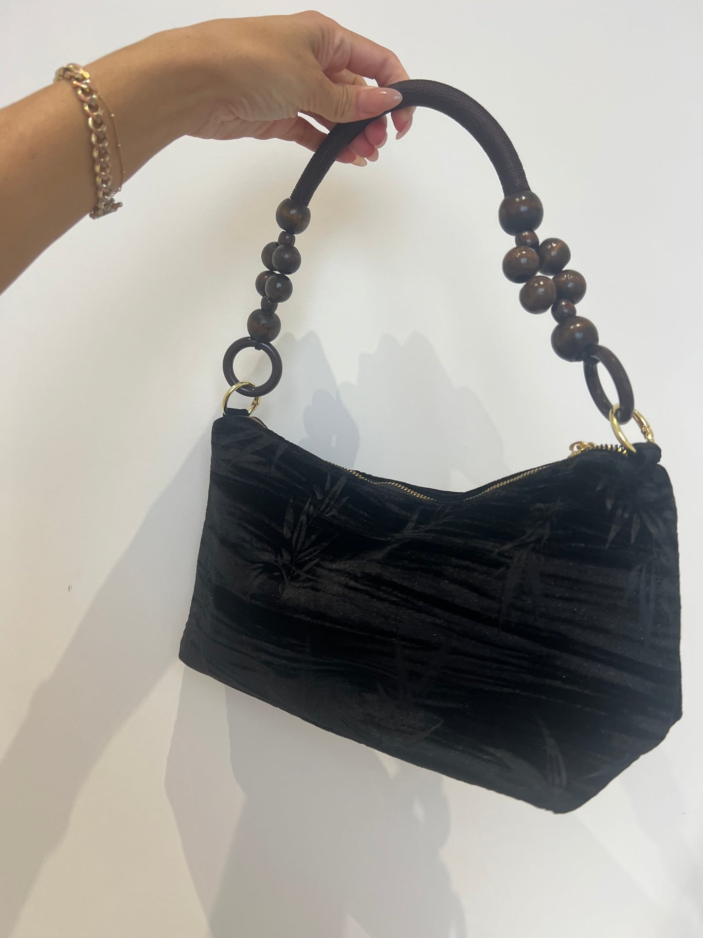 Floral Handbag Wooden Handle